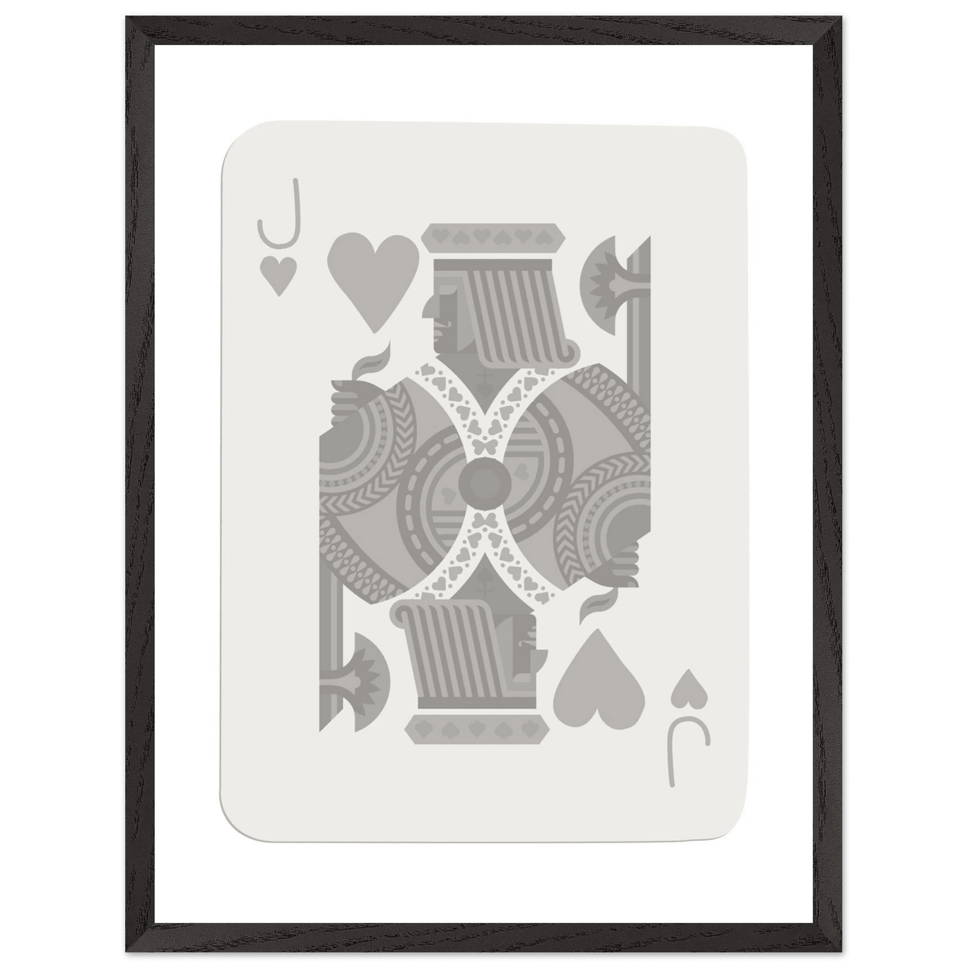 Jack of Hearts Poker Card Print - Minimalist Grey & White Art - Framed Poster, Eco-Friendly Wood - Vibrantwalls