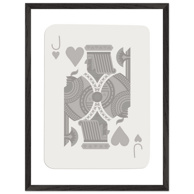Jack of Hearts Poker Card Print - Minimalist Grey & White Art - Framed Poster, Eco-Friendly Wood - Vibrantwalls