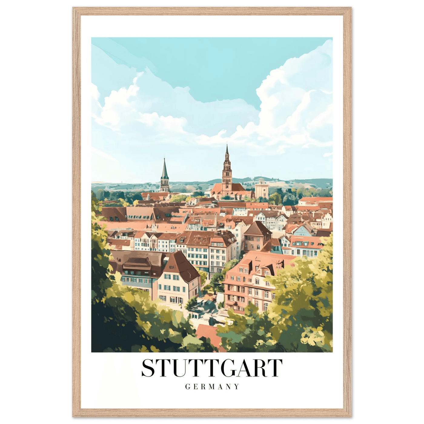 Stuttgart Germany Framed Poster – Vintage European Cityscape Wall Art with Customizable Wooden Frame - Vibrantwalls