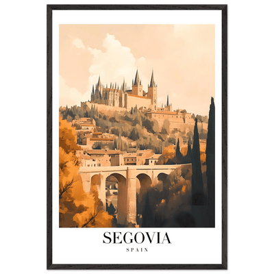 Segovia Spain Framed Poster – Vintage Travel Art with Warm Hues & Wooden Frame - Vibrantwalls
