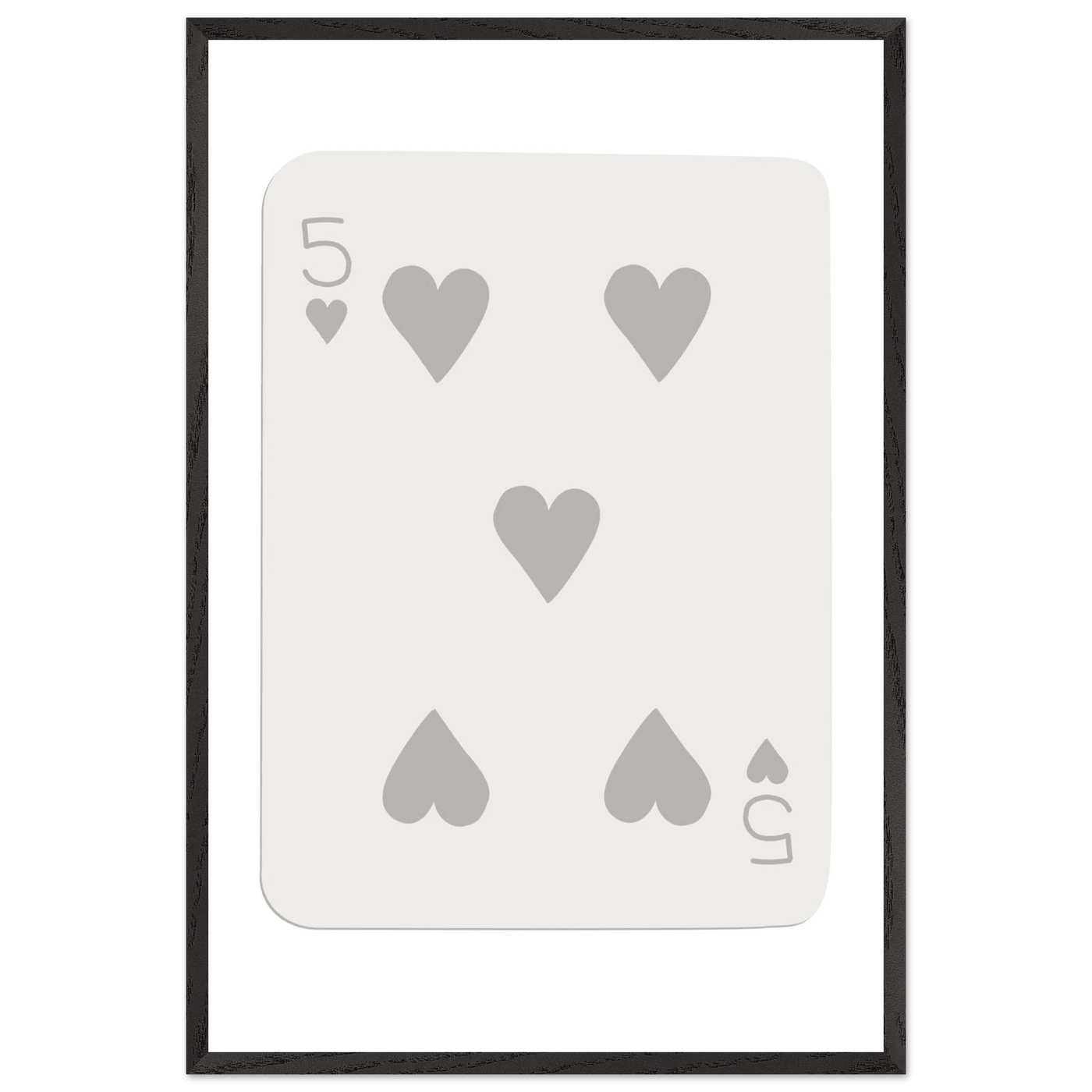 Minimalist Five of Hearts Poker Card Print - Eco-Friendly Mounted Framed Art for Modern Decor - Vibrantwalls