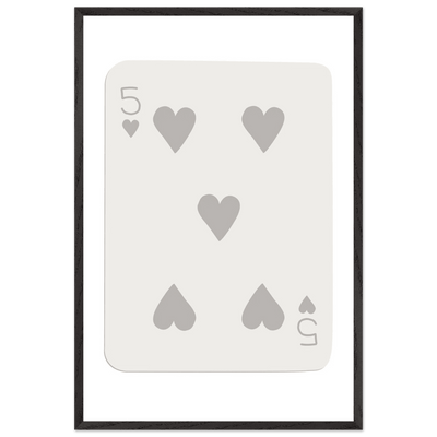 Minimalist Five of Hearts Poker Card Print - Eco-Friendly Mounted Framed Art for Modern Decor - Vibrantwalls