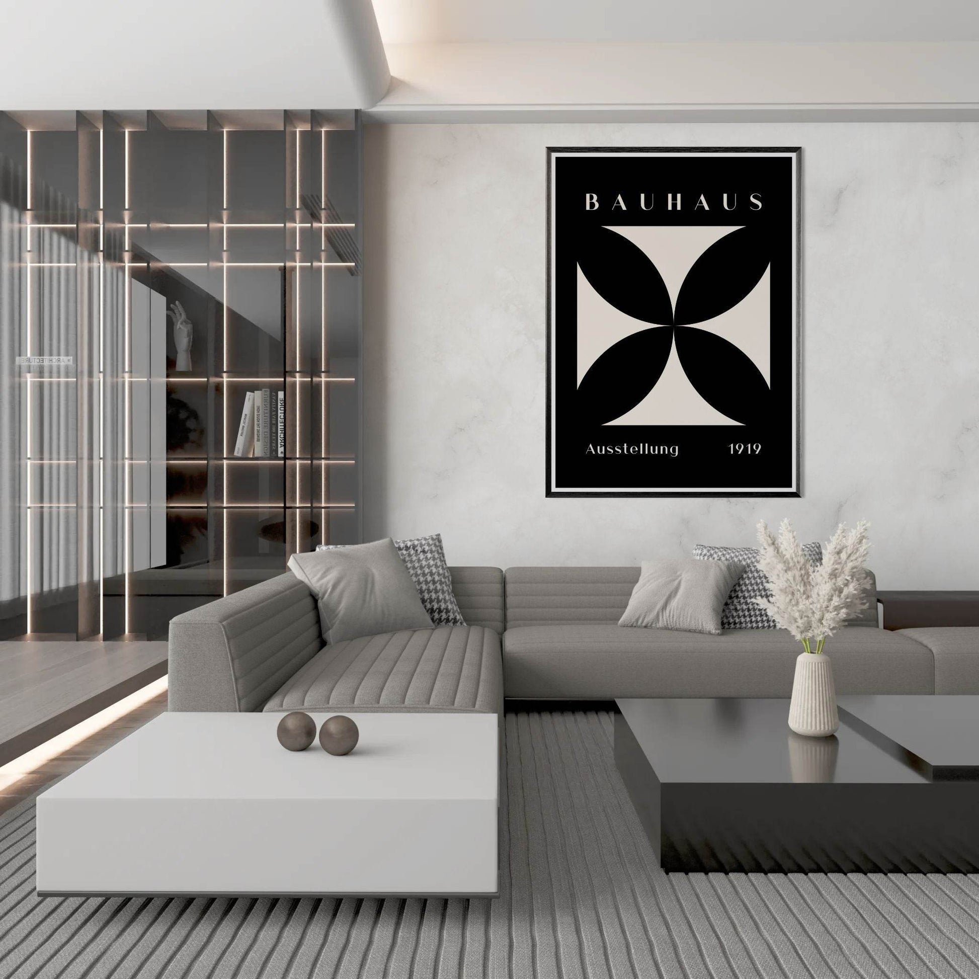 Bauhaus Minimalism 1919 Black Cream Movement Design Wall Art - Vibrantwalls