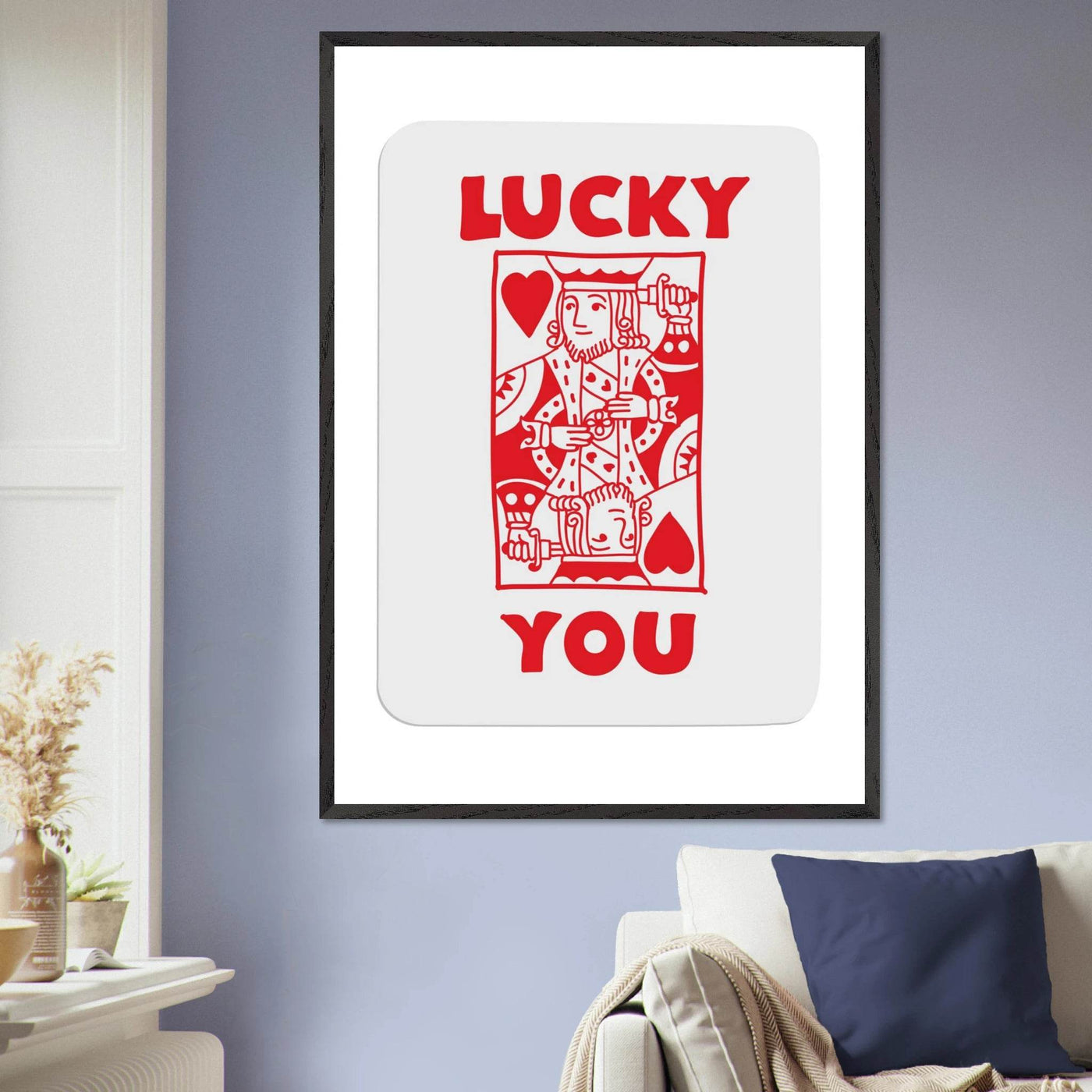 Lucky You Poker Card Art Print - Two of Hearts King - Framed Poster with Eco-Friendly Wood Frame - Vibrantwalls