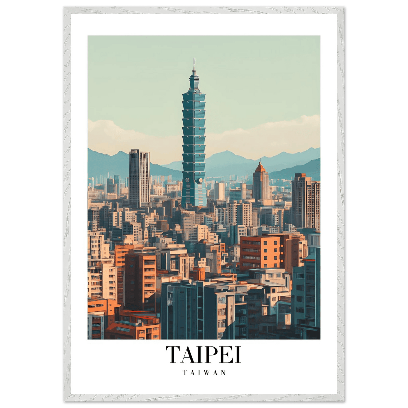 Taipei Taiwan Cityscape Framed Poster – Modern Retro Travel Art with Wooden Frame Options - Vibrantwalls