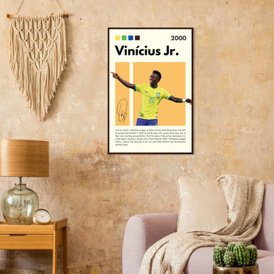 Vinicius Jr. Brazil Soccer Framed Poster – Dynamic Football Legend Art Print in Multiple Sizes & Frame Finishes Vibrantwalls