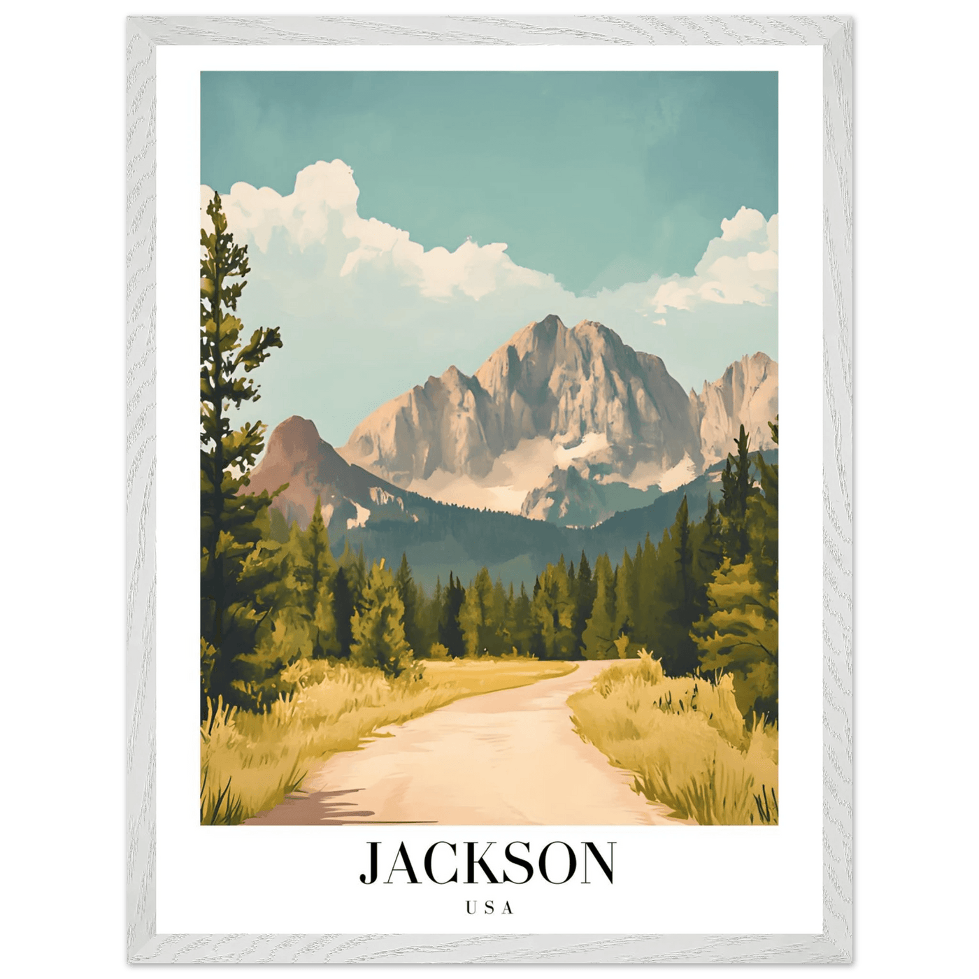 Jackson USA Mountain Landscape Framed Poster – Vintage Travel Wall Art with Wooden Frame - Vibrantwalls