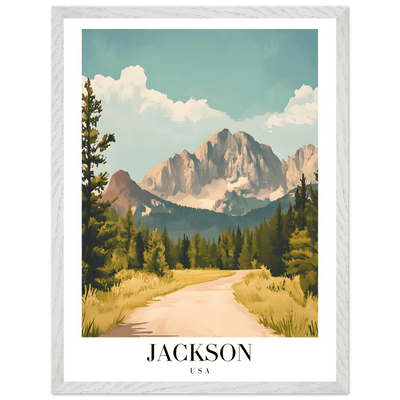 Jackson USA Mountain Landscape Framed Poster – Vintage Travel Wall Art with Wooden Frame - Vibrantwalls
