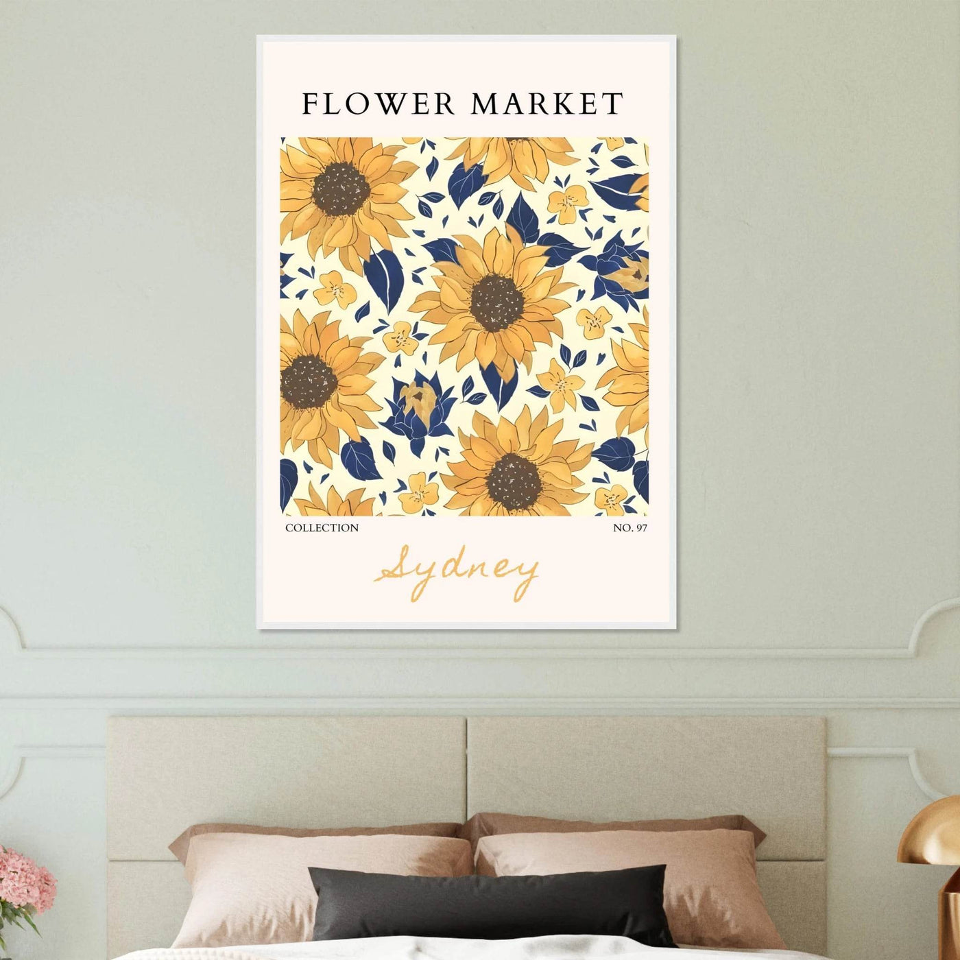 Vibrant Sunflower & Navy Floral Framed Poster – 'Flower Market Sydney' Collection | Ready-to-Hang Wall Art - Vibrantwalls