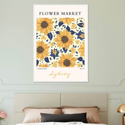 Vibrant Sunflower & Navy Floral Framed Poster – 'Flower Market Sydney' Collection | Ready-to-Hang Wall Art - Vibrantwalls