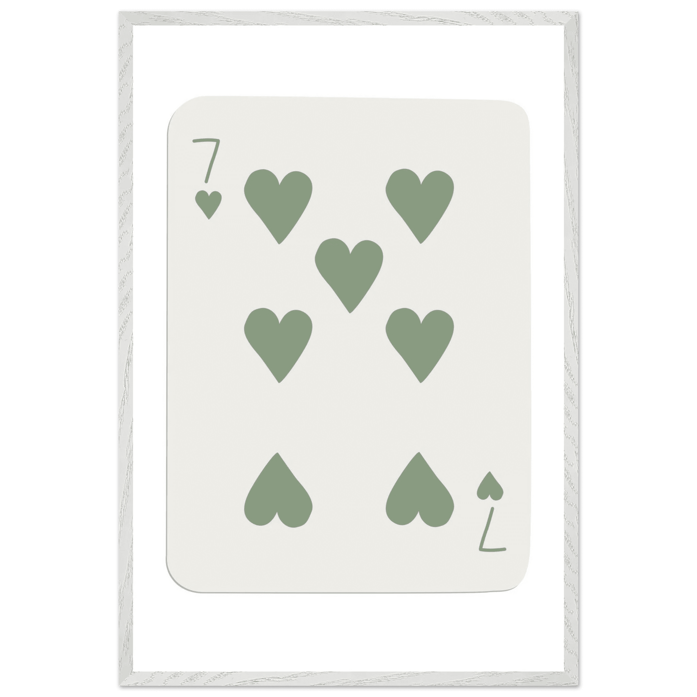 Minimalist Poker Card Art - Seven of Hearts - Sage Green Framed Poster, Eco-Friendly Decor - Vibrantwalls