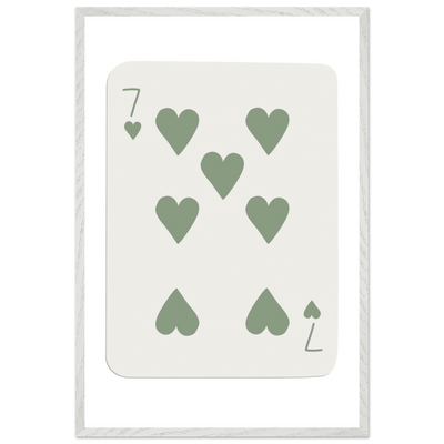 Minimalist Poker Card Art - Seven of Hearts - Sage Green Framed Poster, Eco-Friendly Decor - Vibrantwalls