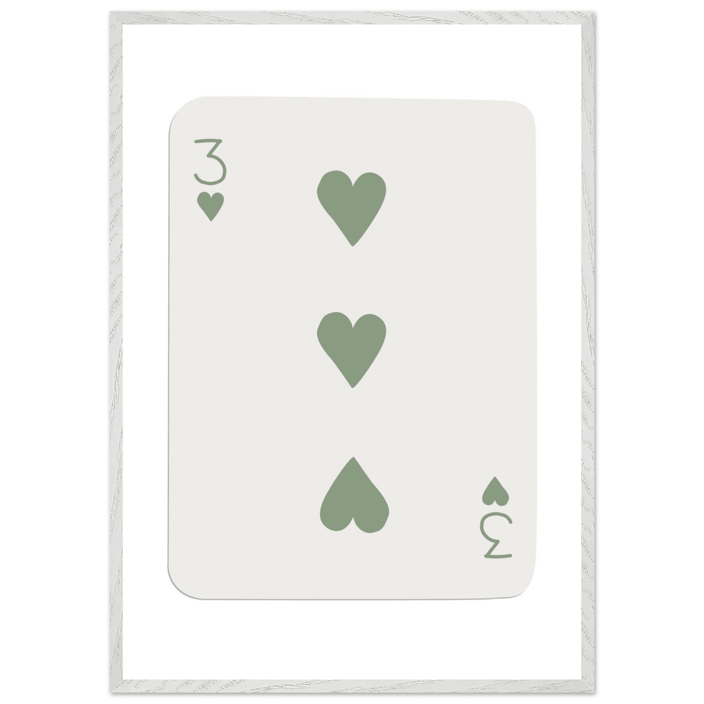 Minimalist Three of Hearts Poker Card Print - Mounted & Framed Eco-Friendly Wall Art for Modern Decor - Vibrantwalls