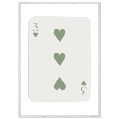 Minimalist Three of Hearts Poker Card Print - Mounted & Framed Eco-Friendly Wall Art for Modern Decor - Vibrantwalls
