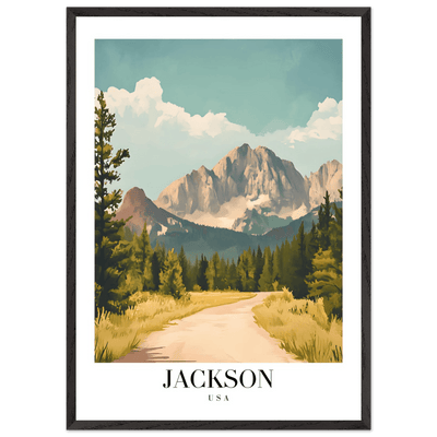 Jackson USA Mountain Landscape Framed Poster – Vintage Travel Wall Art with Wooden Frame - Vibrantwalls