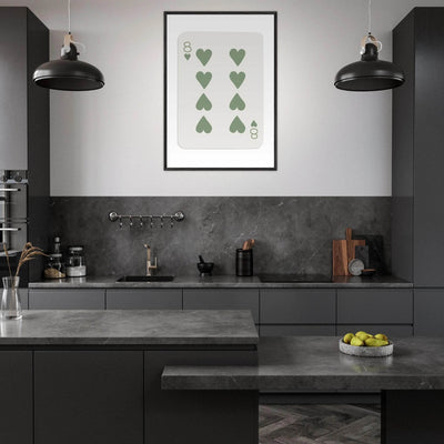 Minimalist Eight of Hearts Poker Card Print - Mounted Framed Poster Art, Eco-Friendly Wood Frame in Sage Green - Vibrantwalls