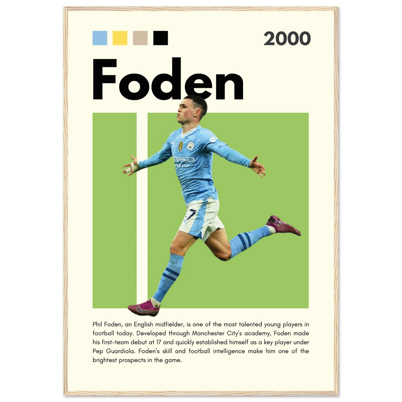Phil Foden Manchester City Football Legend Poster 70x100 cm 28x40″ Wood frame Vibrantwalls