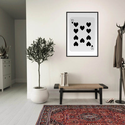 Minimalist Ten of Hearts Poker Card Print - Mounted Framed Eco-Friendly Wall Art for Game Rooms & Modern Decor - Vibrantwalls