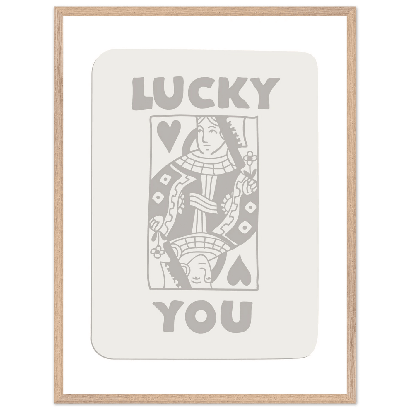 Lucky You Poker Queen of Hearts Framed Art - Modern Card Game Print, Eco-Friendly Wood Frame - Vibrantwalls