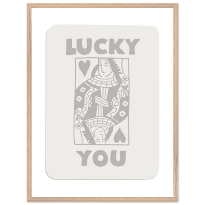Lucky You Poker Queen of Hearts Framed Art - Modern Card Game Print, Eco-Friendly Wood Frame - Vibrantwalls