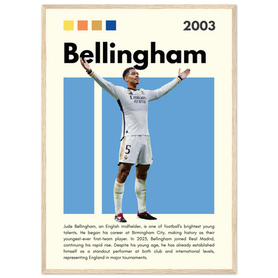 Jude Bellingham Real Madrid Football Poster – Modern Pop Art Print in Your Choice of Frame 50x70 cm 20x28″ Wood frame Vibrantwalls