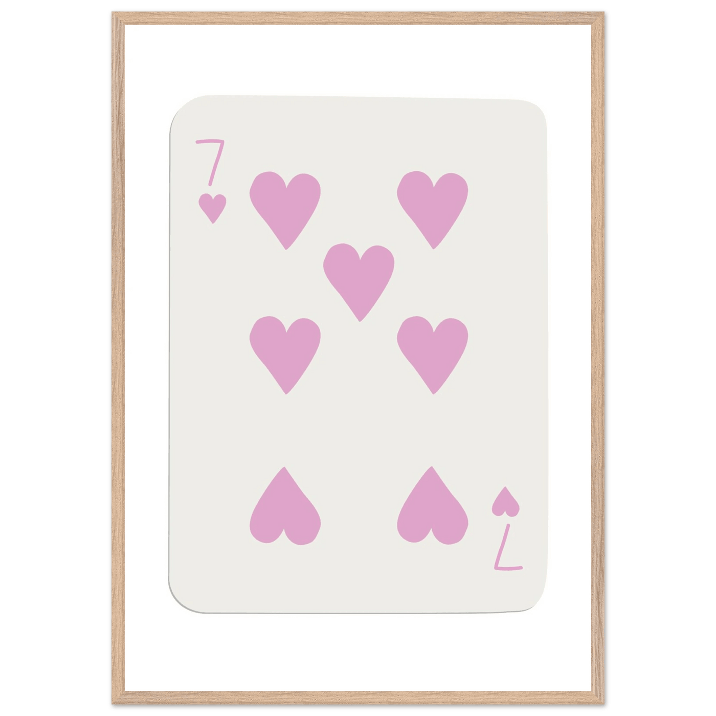 Charming Seven of Hearts Poker Card Print - Mounted Framed Poster Art with Eco-Friendly Wood Frame - Vibrantwalls