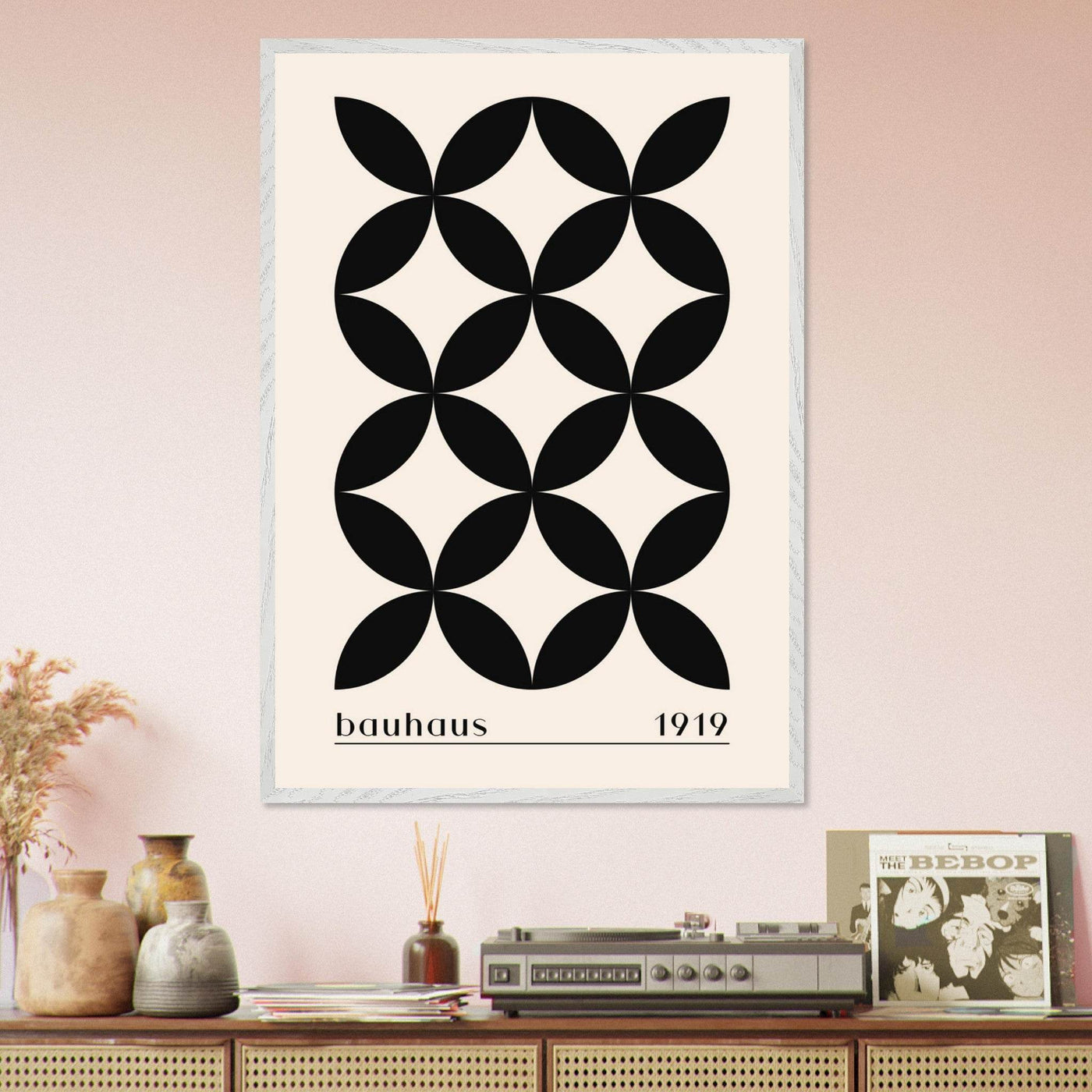 Bauhaus 1919 Black & Beige Circles - Vibrantwalls