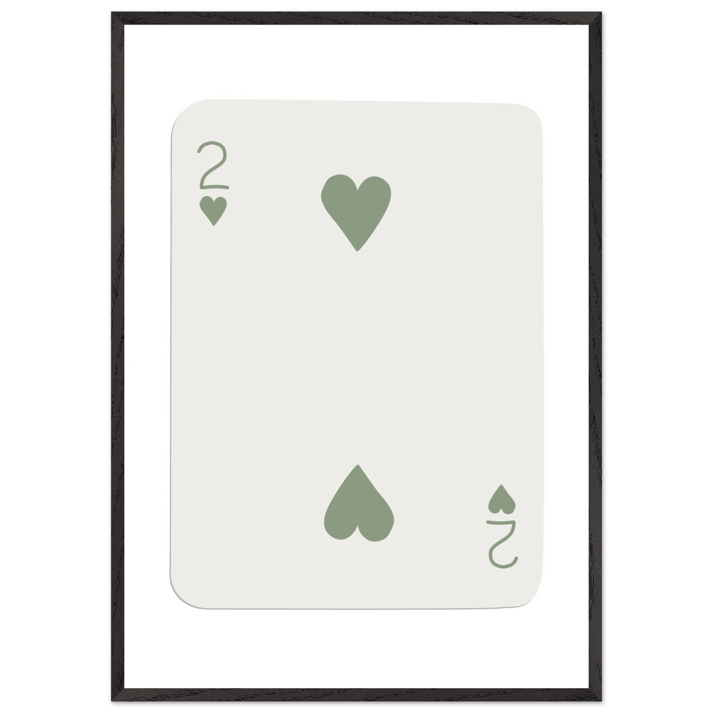 Minimalist Two of Hearts Poker Card Print - Sage Green & Cream Framed Art for Modern Decor, Eco Wood Frame - Vibrantwalls