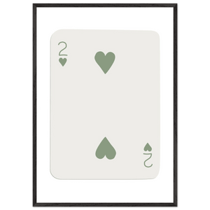 Minimalist Two of Hearts Poker Card Print - Sage Green & Cream Framed Art for Modern Decor, Eco Wood Frame - Vibrantwalls