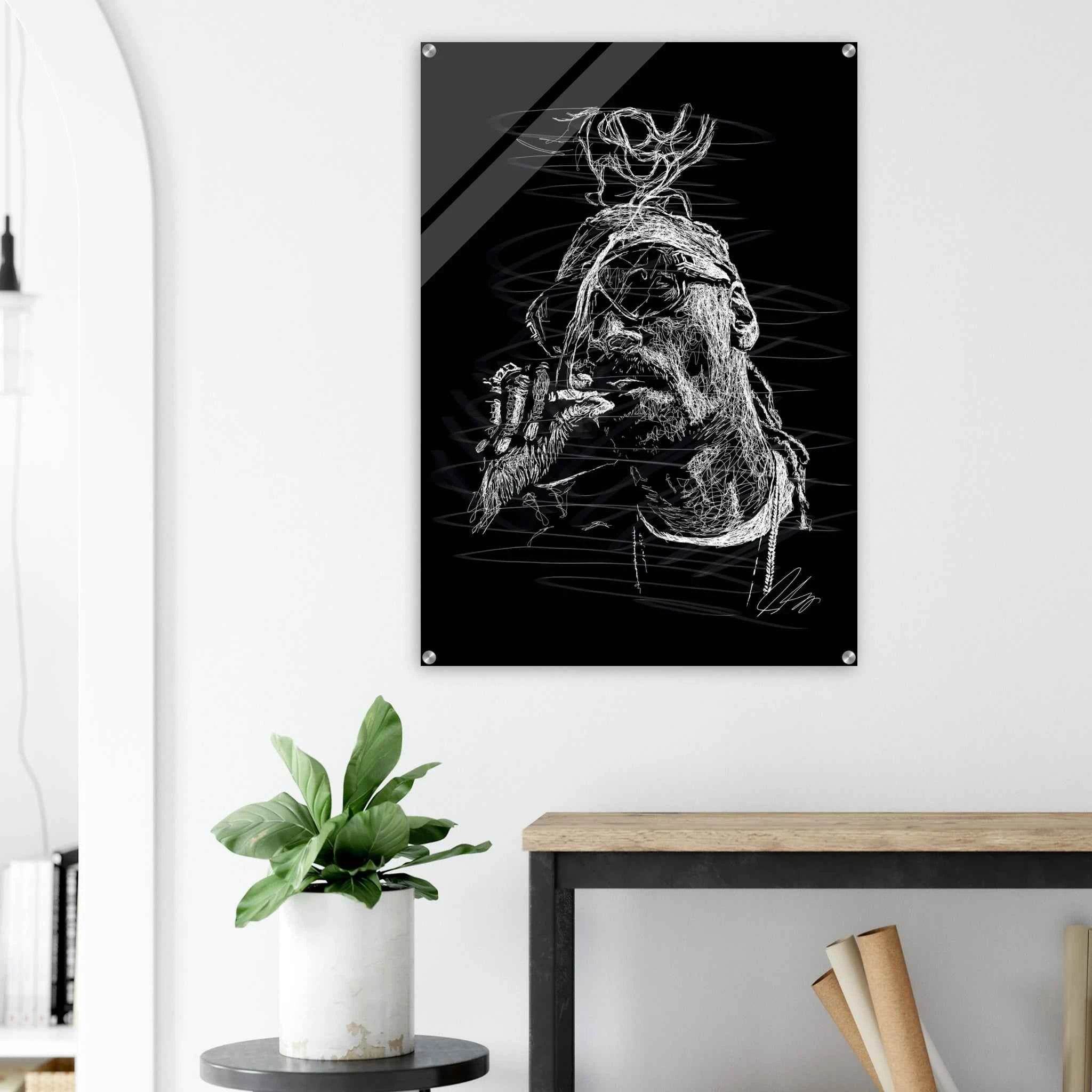 Snoop Dog Acrylic Print - Dynamic Black & White Scribble Art for Stylish Wall Decor - Vibrantwalls