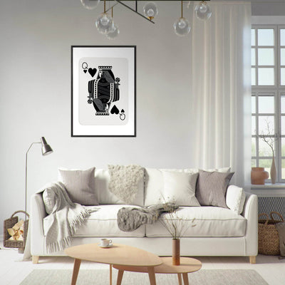 Queen of Spades Poker Card Print - Elegant Black & White Mounted Framed Poster Art, Eco-Friendly Wood Frame - Vibrantwalls