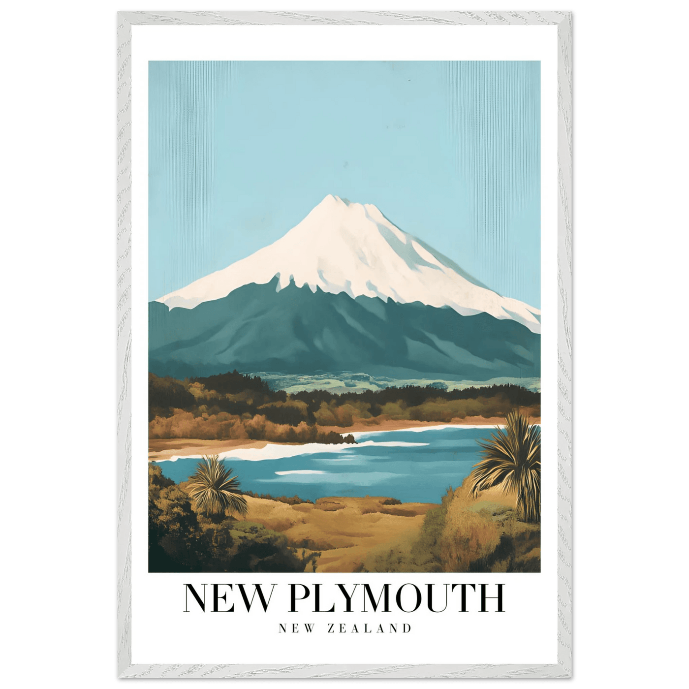 New Plymouth New Zealand Framed Poster – Vintage Mount Taranaki Travel Art - Vibrantwalls