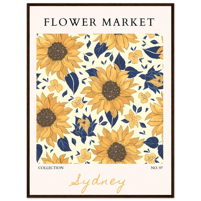 Vibrant Sunflower & Navy Floral Framed Poster – 'Flower Market Sydney' Collection | Ready-to-Hang Wall Art - Vibrantwalls