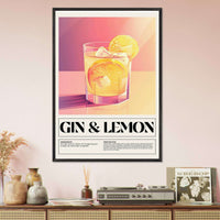 Gin Lemon Print Cocktail Poster Wall Art - Vibrantwalls