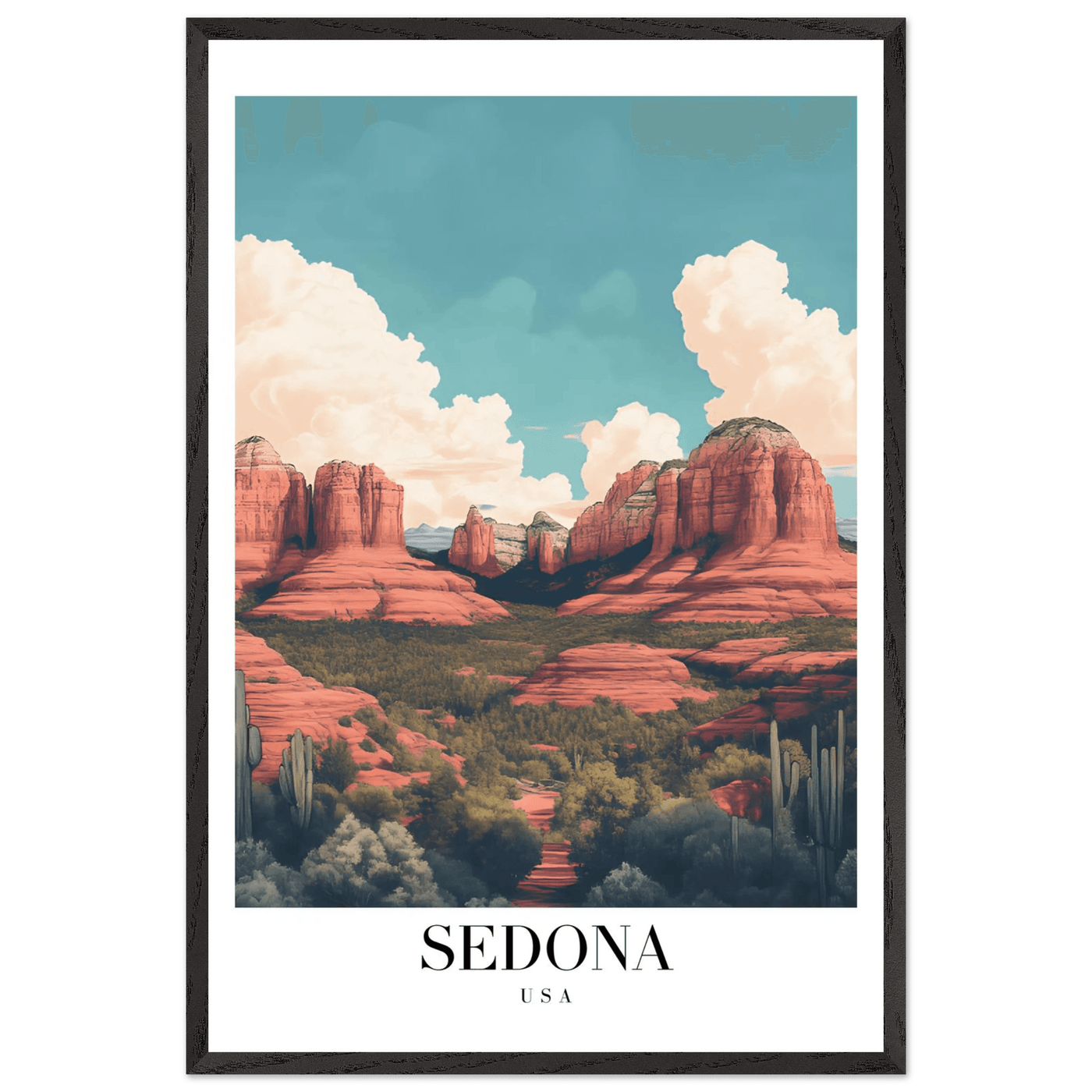 Sedona USA Framed Poster – Iconic Red Rocks Wall Art with Vintage Desert Vibes - Vibrantwalls