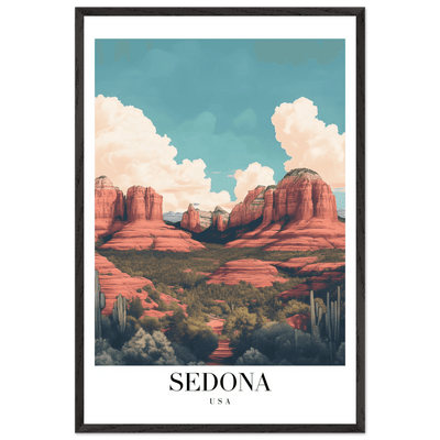 Sedona USA Framed Poster – Iconic Red Rocks Wall Art with Vintage Desert Vibes - Vibrantwalls