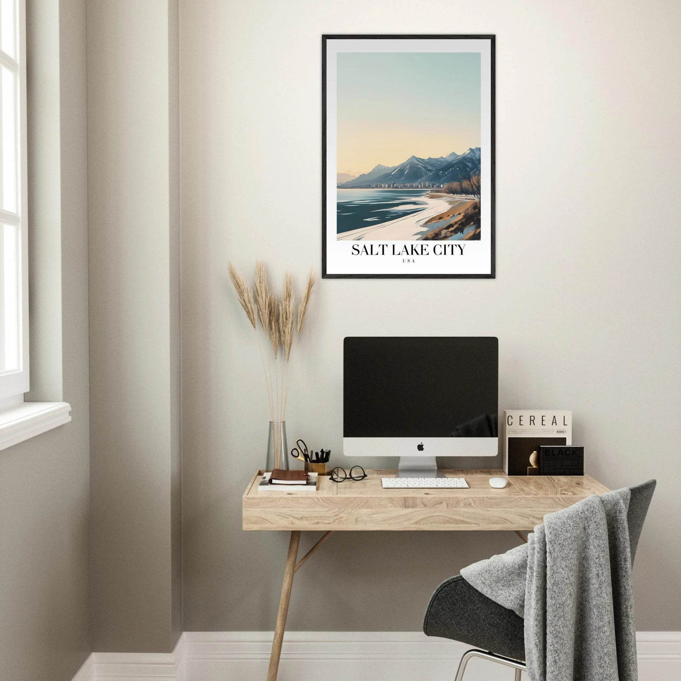 Salt Lake City Framed Poster – Modern Winter Landscape Art with Wood Frame - Vibrantwalls