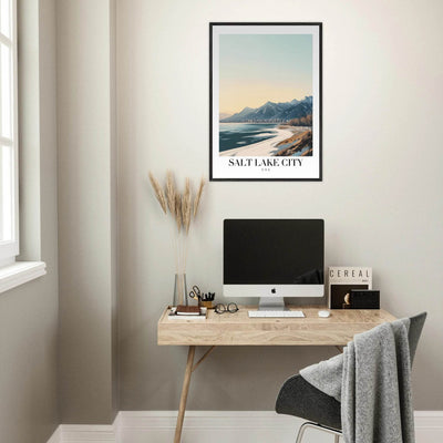 Salt Lake City Framed Poster – Modern Winter Landscape Art with Wood Frame - Vibrantwalls