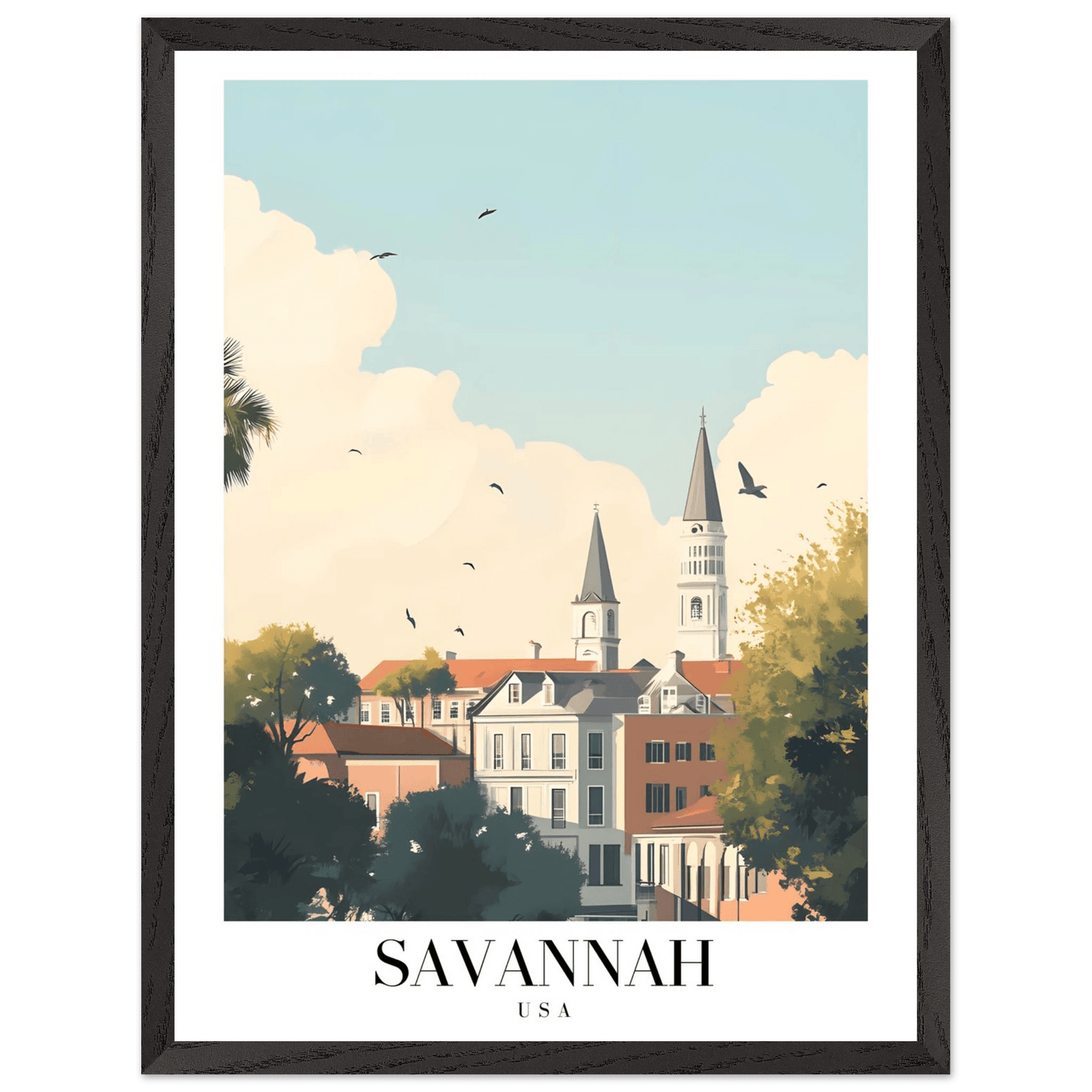 Savannah USA Framed Poster – Charming Cityscape Wall Art with Wooden Frame - Vibrantwalls