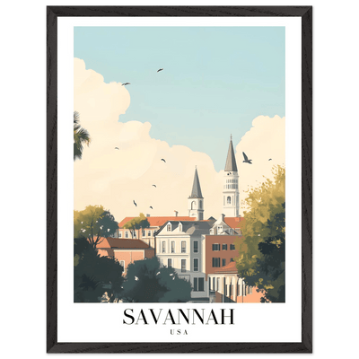 Savannah USA Framed Poster – Charming Cityscape Wall Art with Wooden Frame - Vibrantwalls