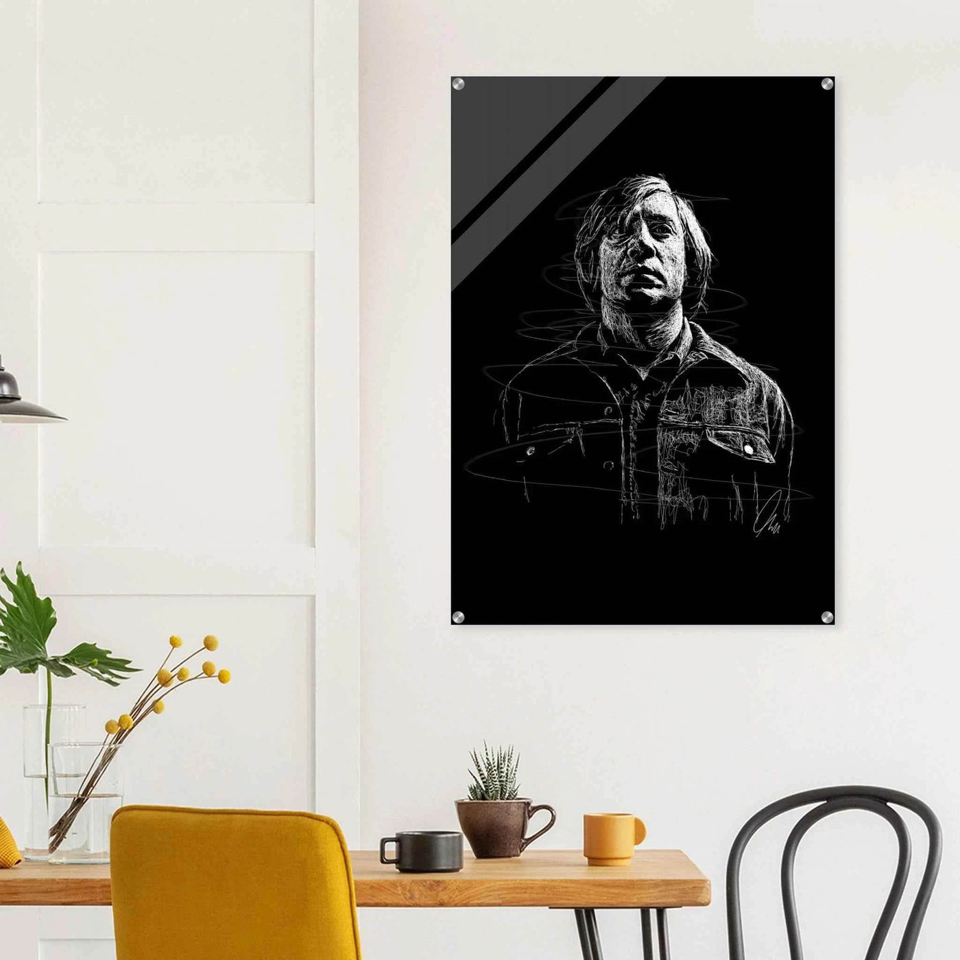 Javier Bardem in No Country for Old Men – Iconic Scrawl Art Acrylic Print - Vibrantwalls