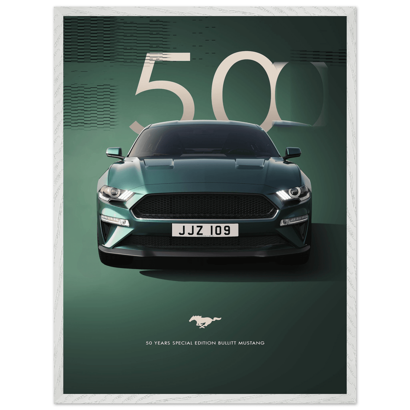 1968 Bullitt Mustang GT - 50th Anniversary Framed Poster | Iconic Dark Highland Green, Ready-to-Hang Wall Art - Vibrantwalls
