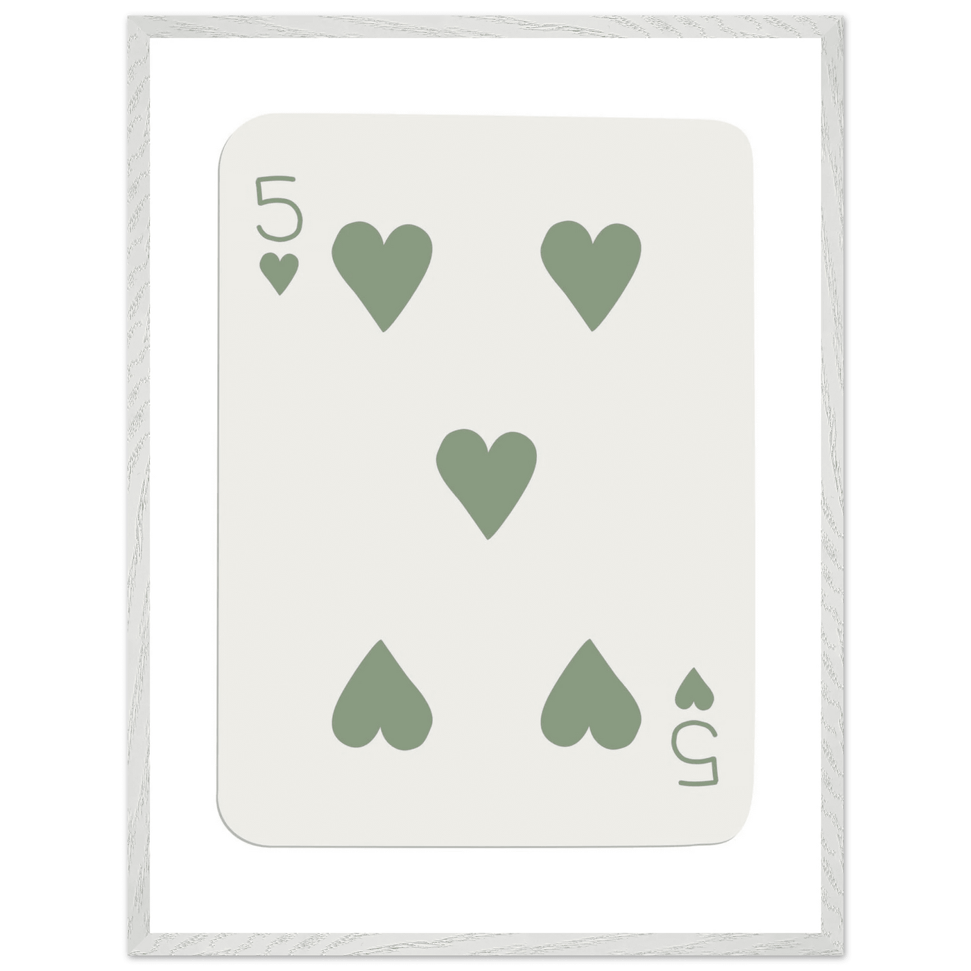 Five of Hearts Poker Card Print - Sage Green Aesthetic Framed Art, Eco-Friendly Wood Frame in Multiple Sizes - Vibrantwalls