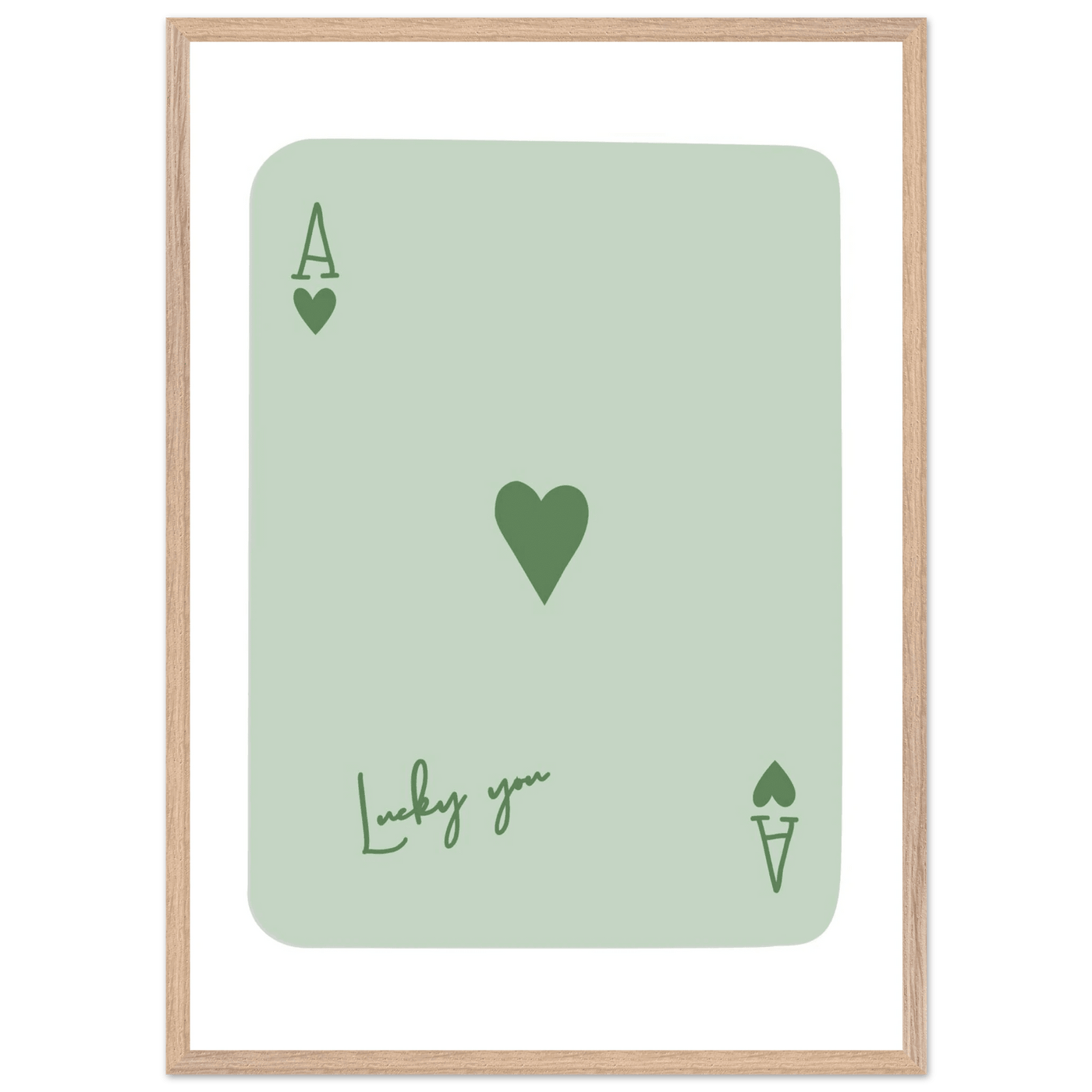 Minimalist Ace of Hearts Poker Card Print - Eco-Friendly Framed Wall Art, 'Lucky You' Design - Vibrantwalls