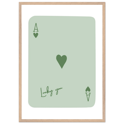 Minimalist Ace of Hearts Poker Card Print - Eco-Friendly Framed Wall Art, 'Lucky You' Design - Vibrantwalls