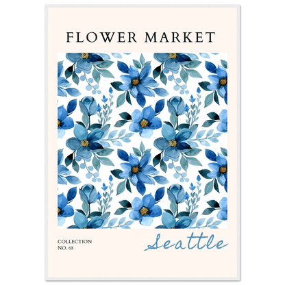 Seattle Flower Market Watercolor Blue Florals Nature Abstract - Wall Art - Vibrantwalls