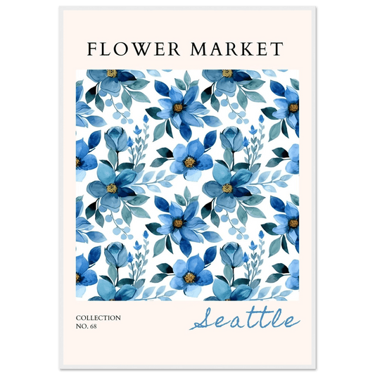 Seattle Flower Market Watercolor Blue Florals Nature Abstract - Wall Art - Vibrantwalls
