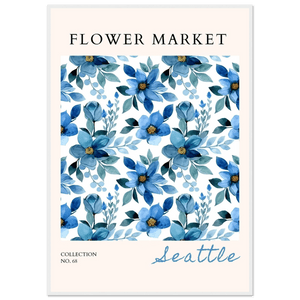 Seattle Flower Market Framed Poster – Watercolor Blue Florals | Nature & Abstract Art Prints | Ready-to-Hang - Vibrantwalls