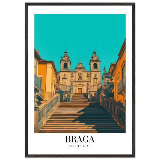 Braga Portugal Vintage Travel Poster Teal Gold - Wall Art - Vibrantwalls