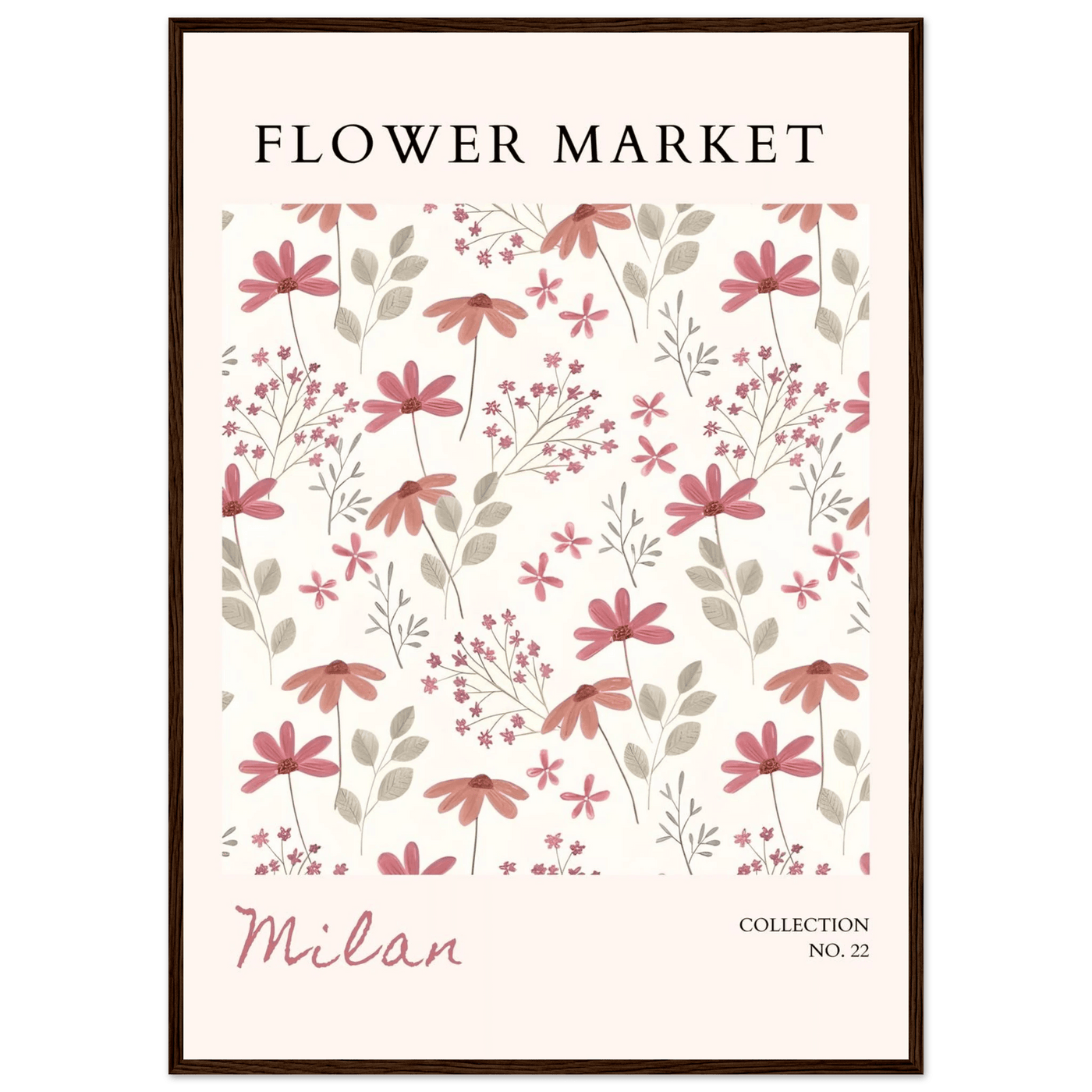 Milan Flower Market Framed Poster – Blush & Sage Floral Art Print | Ready-to-Hang Wall Decor - Vibrantwalls
